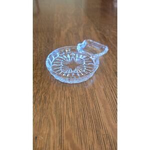 Vintage Clear Glass Ashtray With Handle Starburst Pressed Pattern Small 5 In